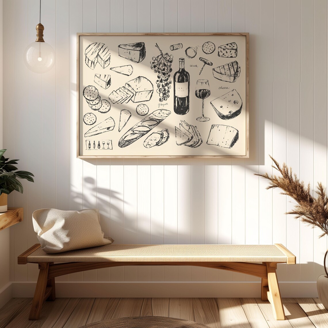 Wine And Cheese Kitchen Art Print, French Dining Decor