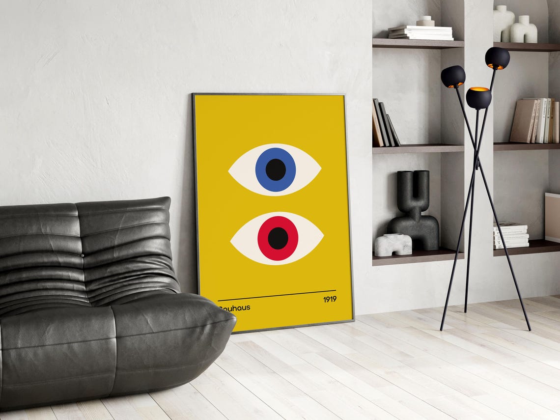 Bauhaus 1919 Double Eye Poster Mustard Yellow Blue and Red Iris - Image 5