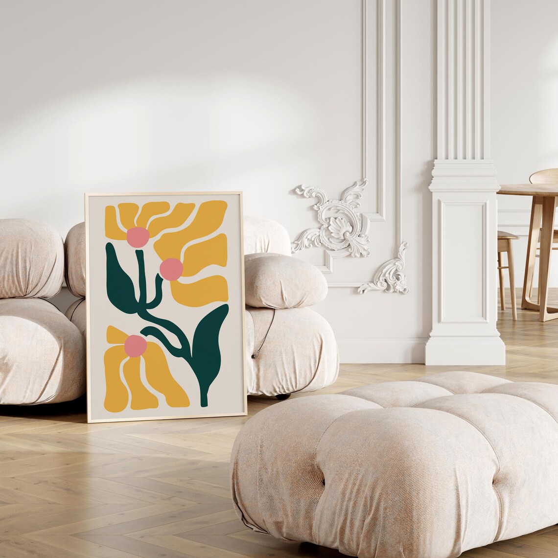 Matisse Style Yellow Daisy Pink Center Abstract Flower Poster - Image 4