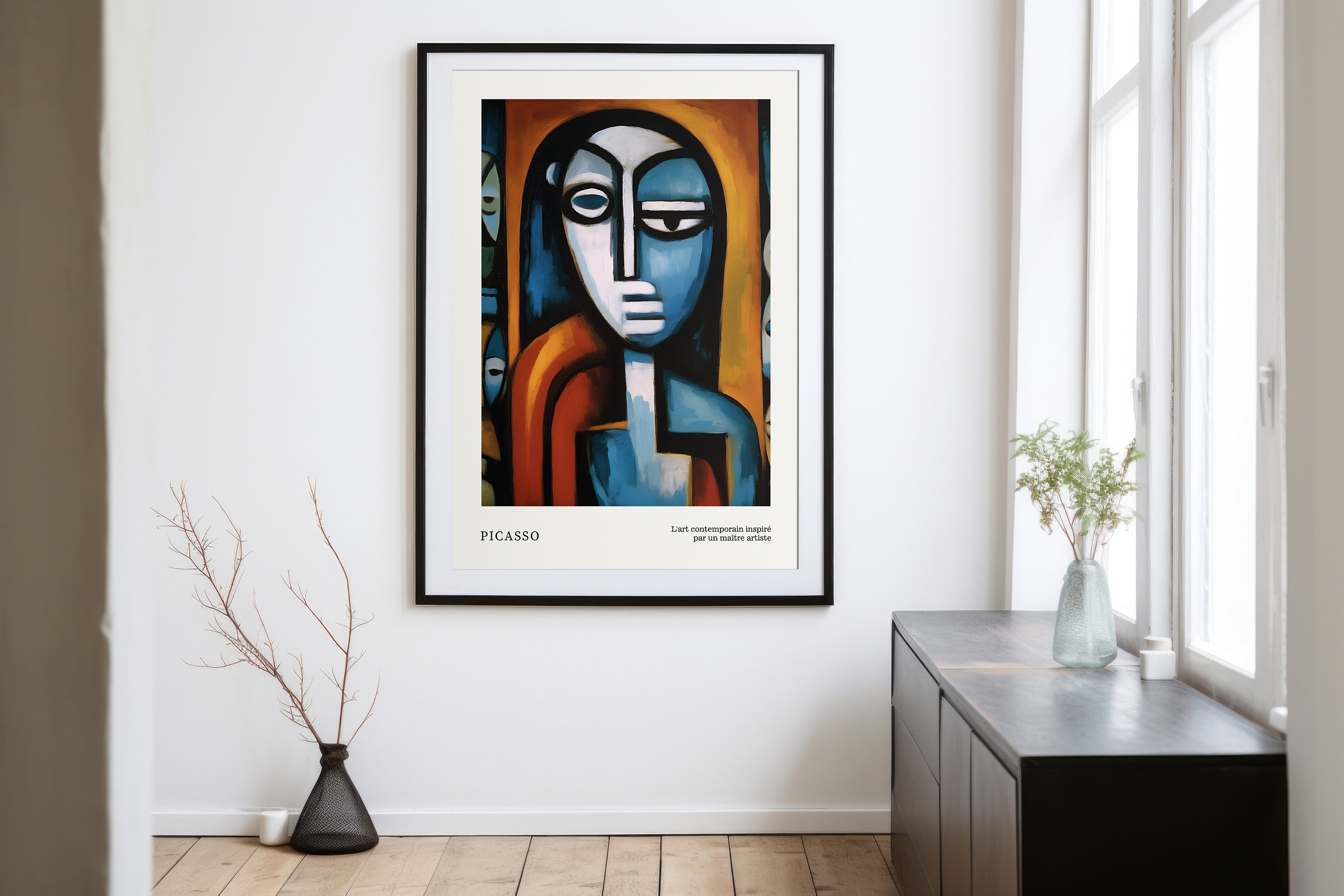 Blue Fragmented Cubist Woman Face in Modernist Picasso Style Poster - Image 2
