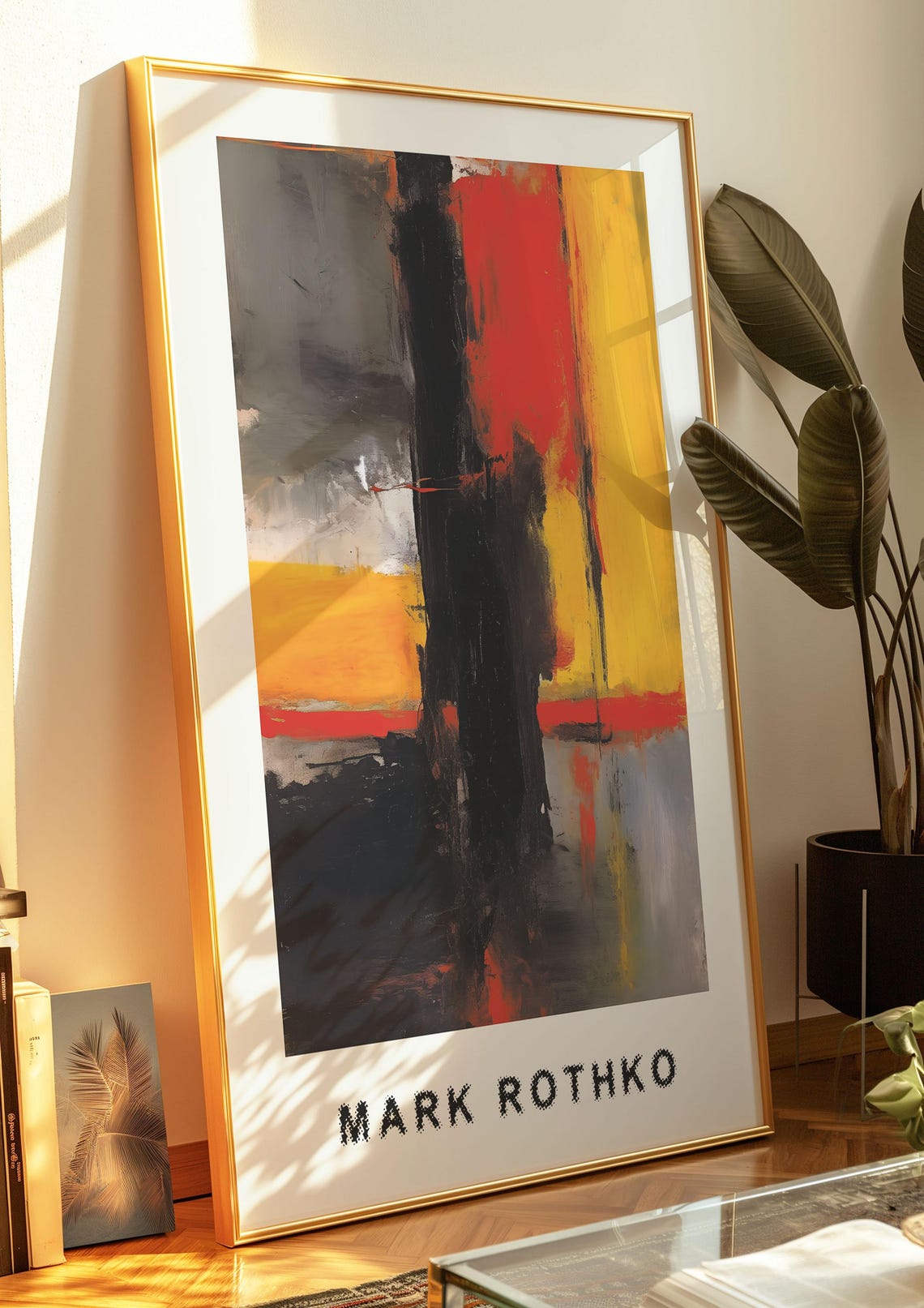 Mark Rothko Style Bold Black Form on Yellow Red Abstract Poster - Image 3