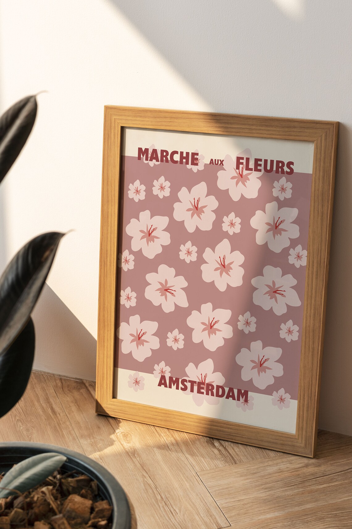 Amsterdam Marche Aux Fleurs Poster Pink Blossoms On Mauve Floral Art - Image 3
