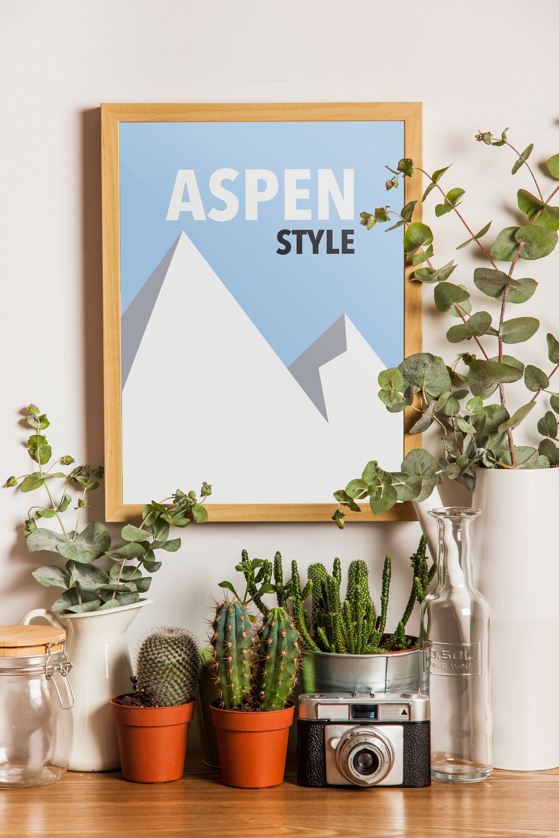 Aspen Style Colorado Mountain Poster Minimalist Blue White Peak Art - Image 4