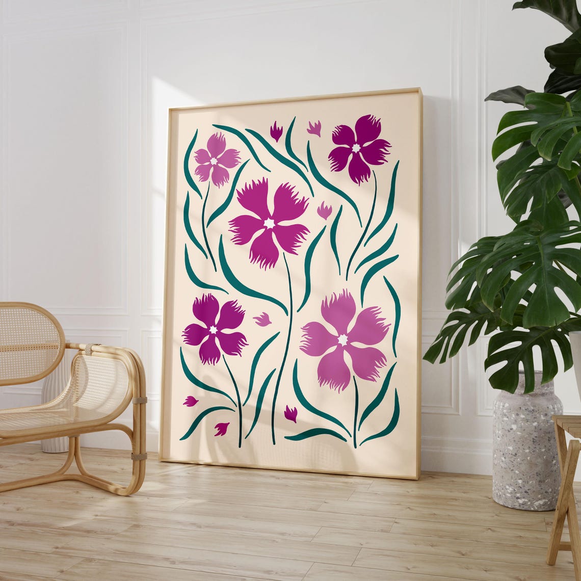 Magenta Cornflower Maximalist Flower Market Illustration Poster