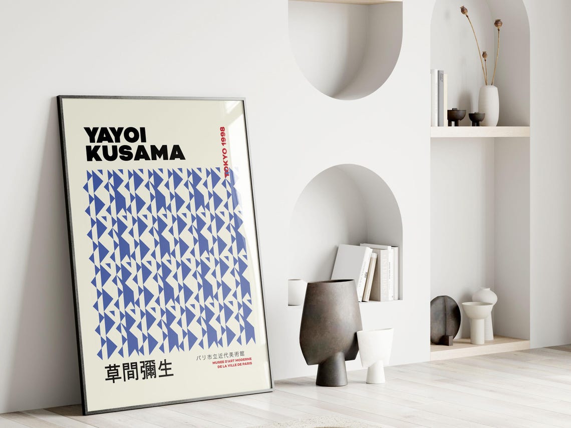 Yayoi Kusama Tokyo 1998 Blue Triangle Pattern Exhibition Art Poster - Image 4