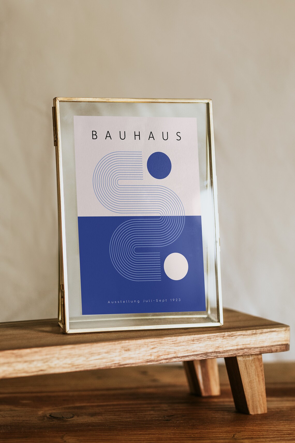 Bauhaus 1923 Exhibition Geometric Abstract Navy Blue Mid Century Poster - Image 3