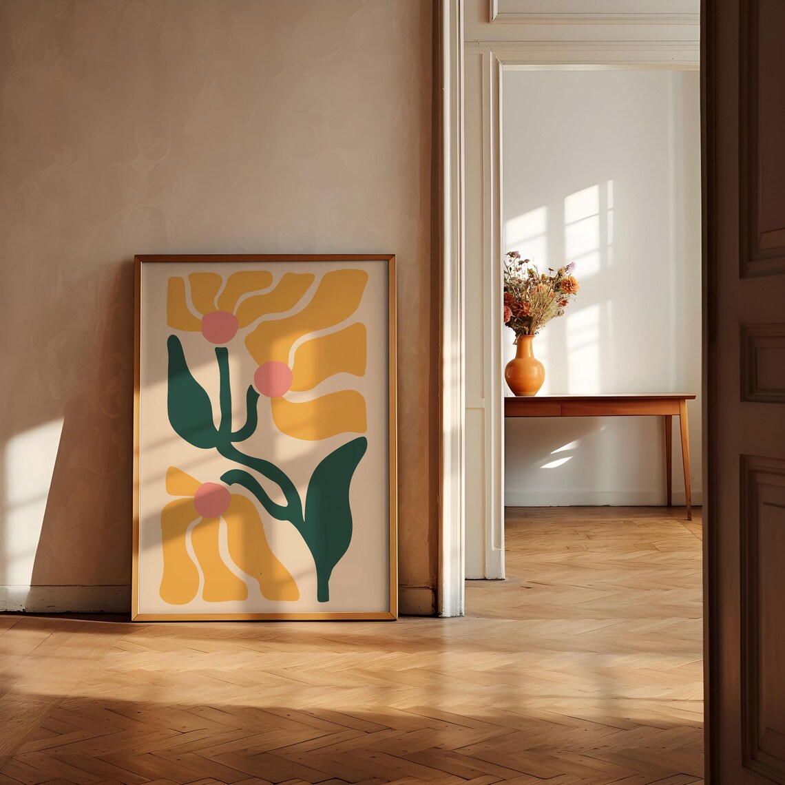 Matisse Style Yellow Daisy Pink Center Abstract Flower Poster - Image 3