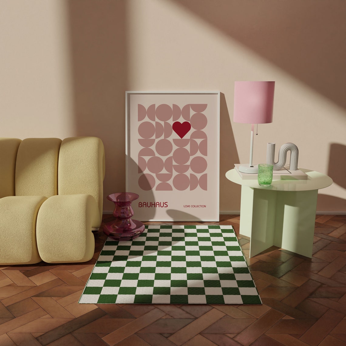 Blush Pink Geometric Circle Heart Bauhaus Love Collection Poster - Image 4