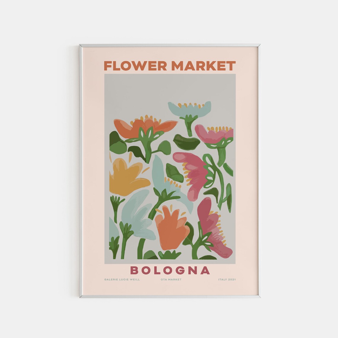 Bologna Flower Market Poster Pastel Bouquet Soft Painterly Floral Art