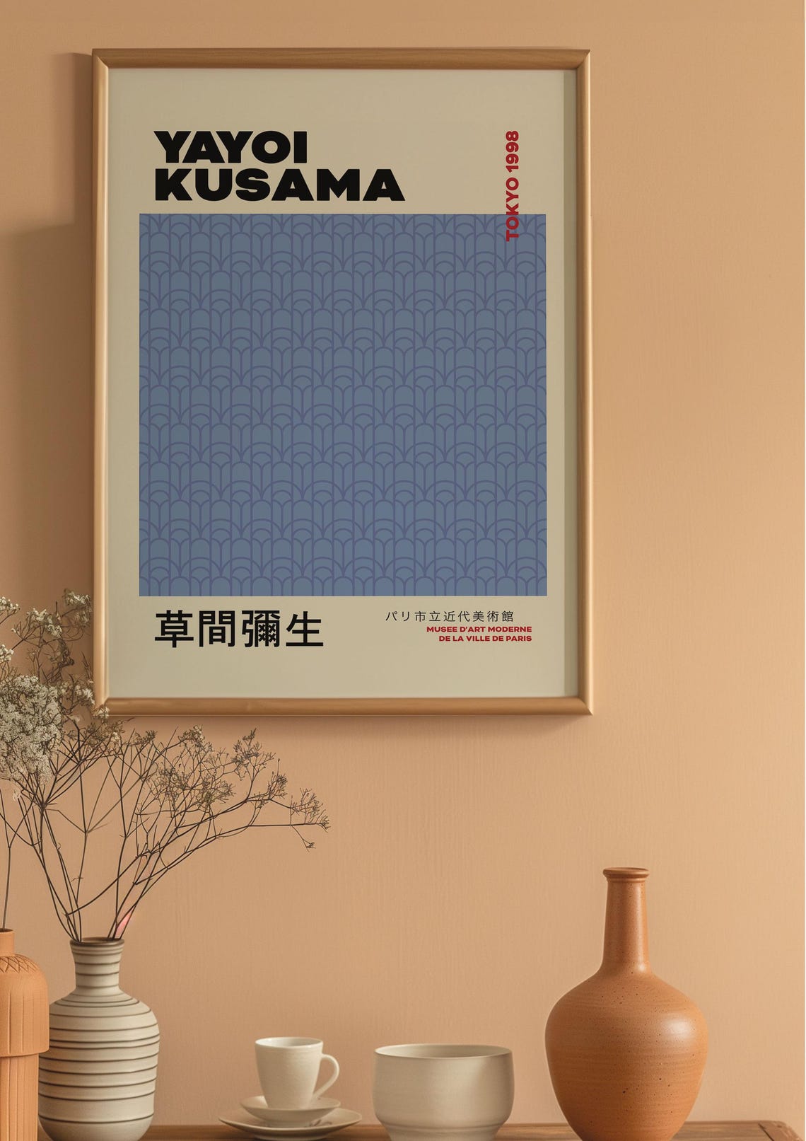 Yayoi Kusama Tokyo 1998 Blue Wave Pattern Exhibition Art Poster - Image 3