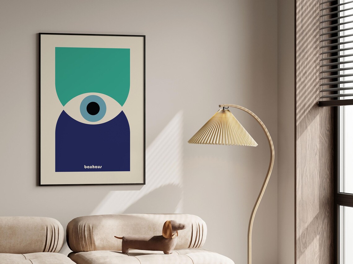 Bauhaus Single Eye Abstract Poster Teal and Navy with Blue Iris Art - Image 3