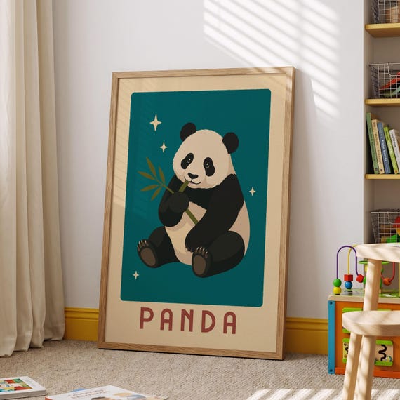 Panda Print Cute Nursery Wall Art Modern Kids Decor