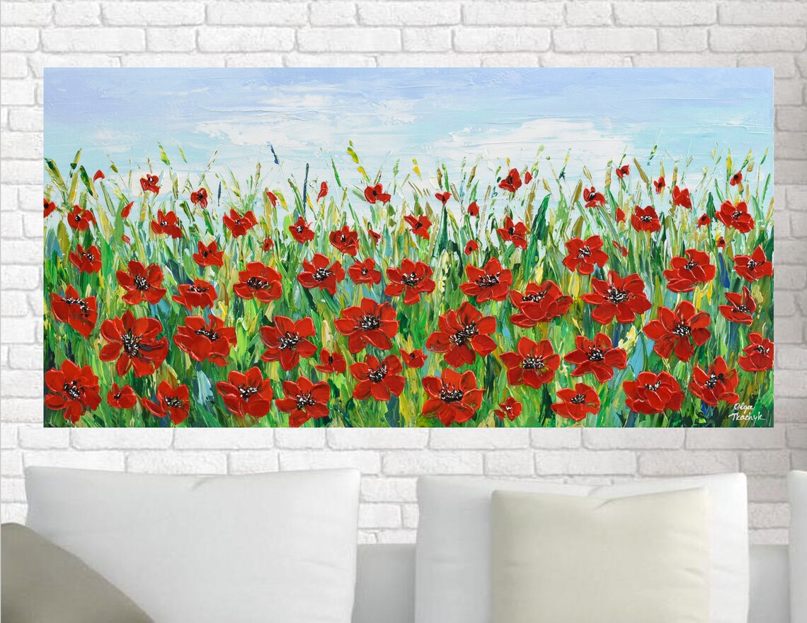 Poppy Field, Impasto Floral Landscape Art Print