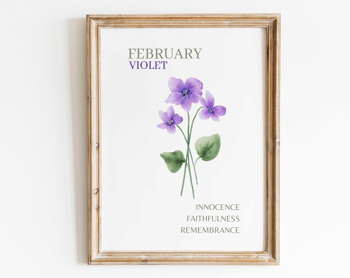 February Violet Watercolor Art Print, Floral Minimalist