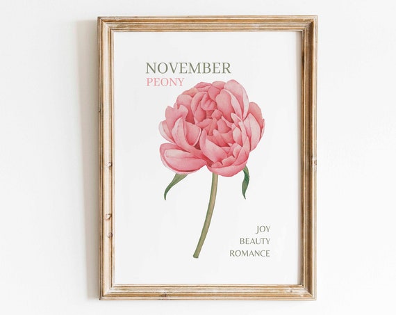 Pink Peony Watercolor Art Print, Minimalist Floral
