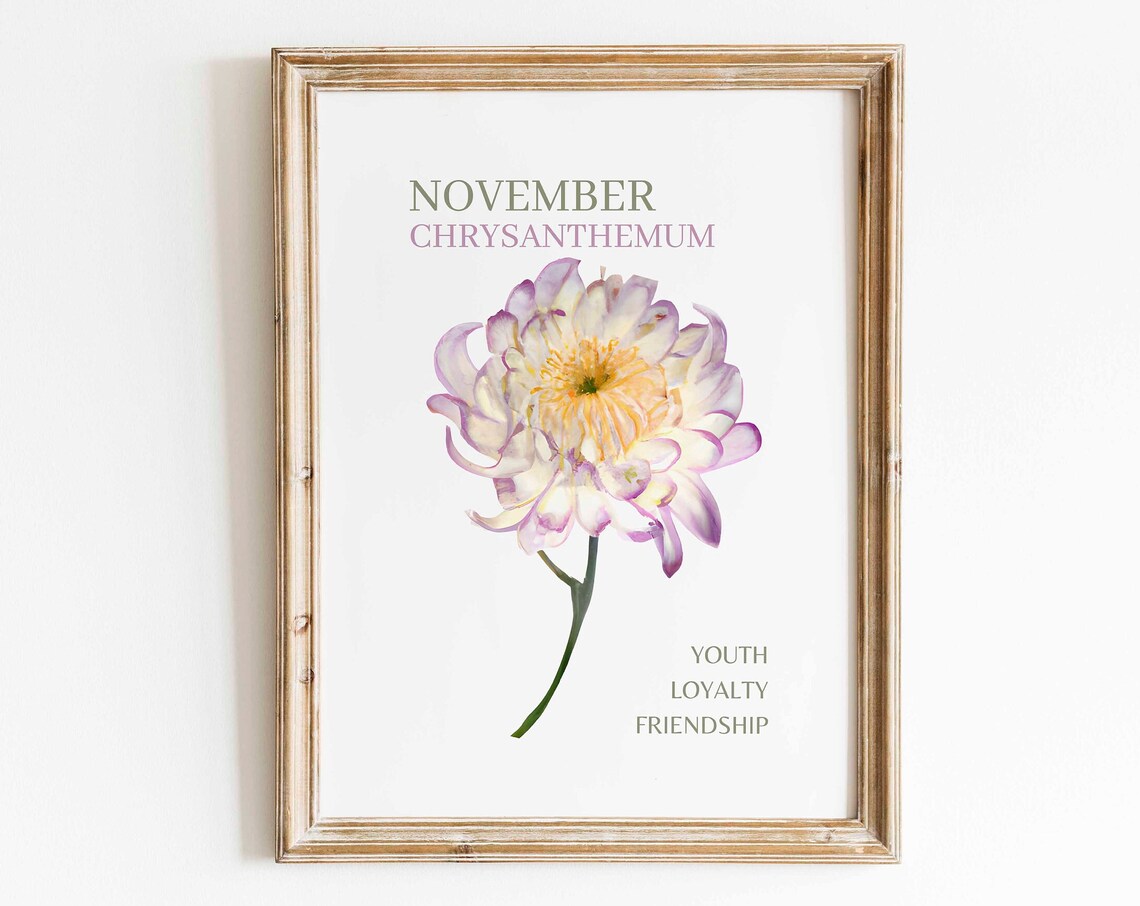 Chrysanthemum Watercolor Art Print, Birth Flower