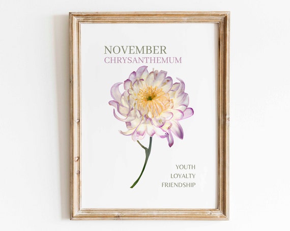 Chrysanthemum Watercolor Art Print, Birth Flower