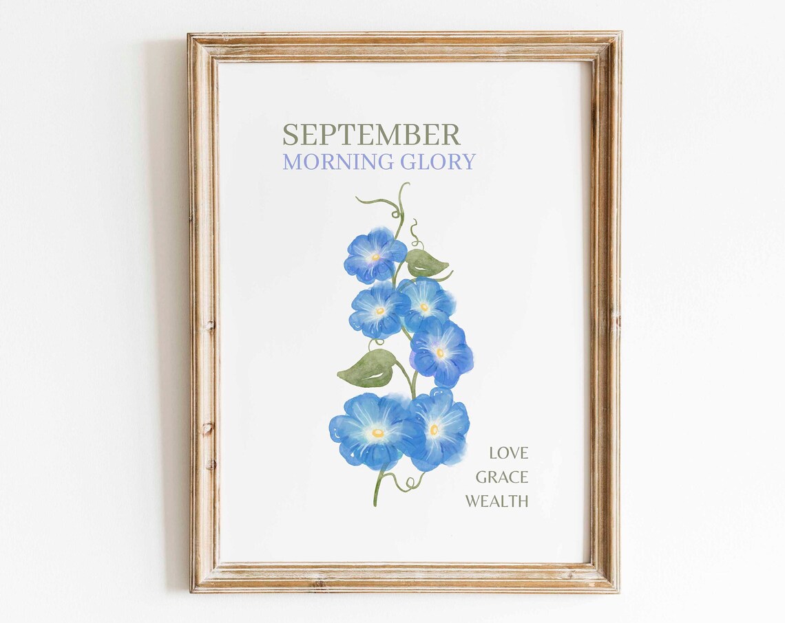 Morning Glory Birth Flower Watercolor Print, Minimalist
