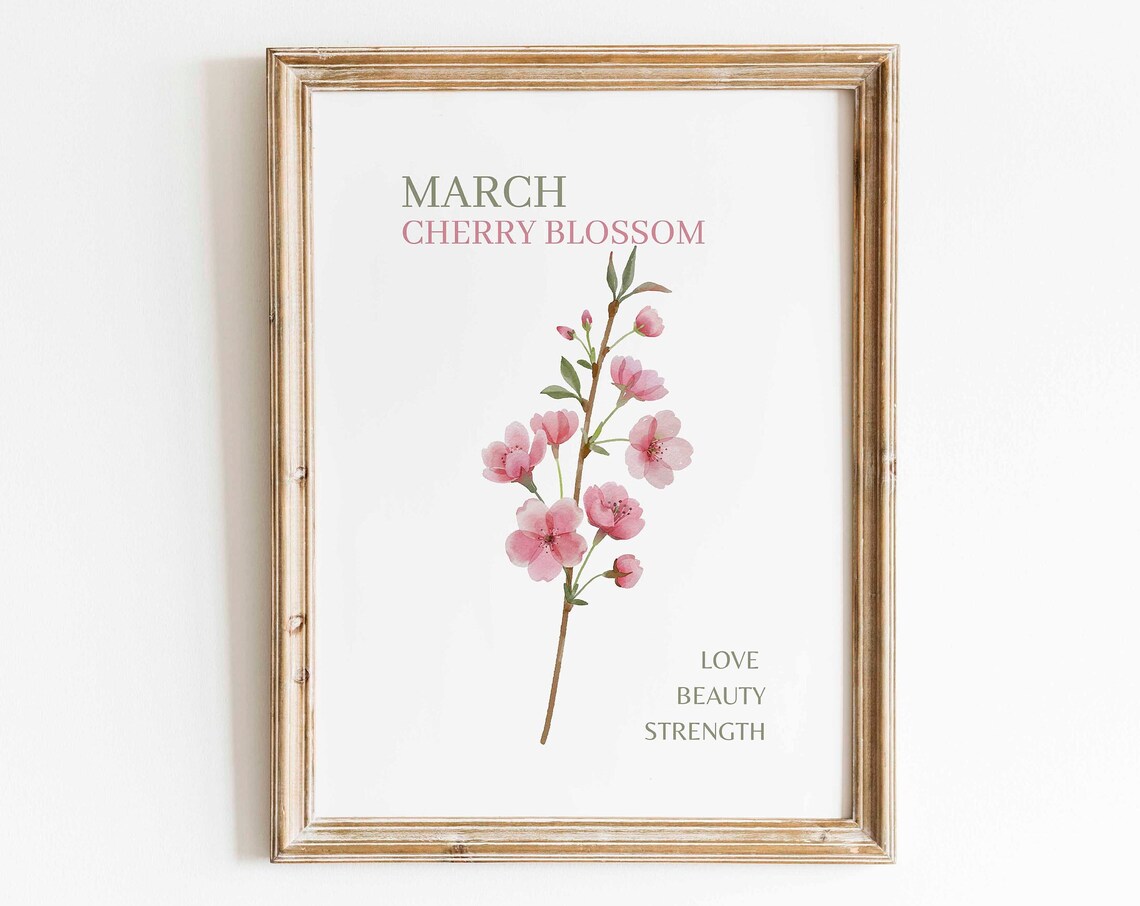 Cherry Blossom Watercolor Print, March Birth Flower