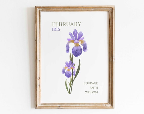 Purple Iris Watercolor Art Print, Minimalist Floral