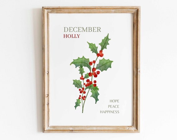 Holly Watercolor Minimalist Floral Art Print