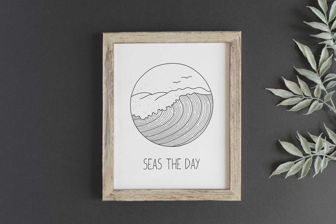 Seas The Day Wave Surf Art Inspirational Quote - Image 2