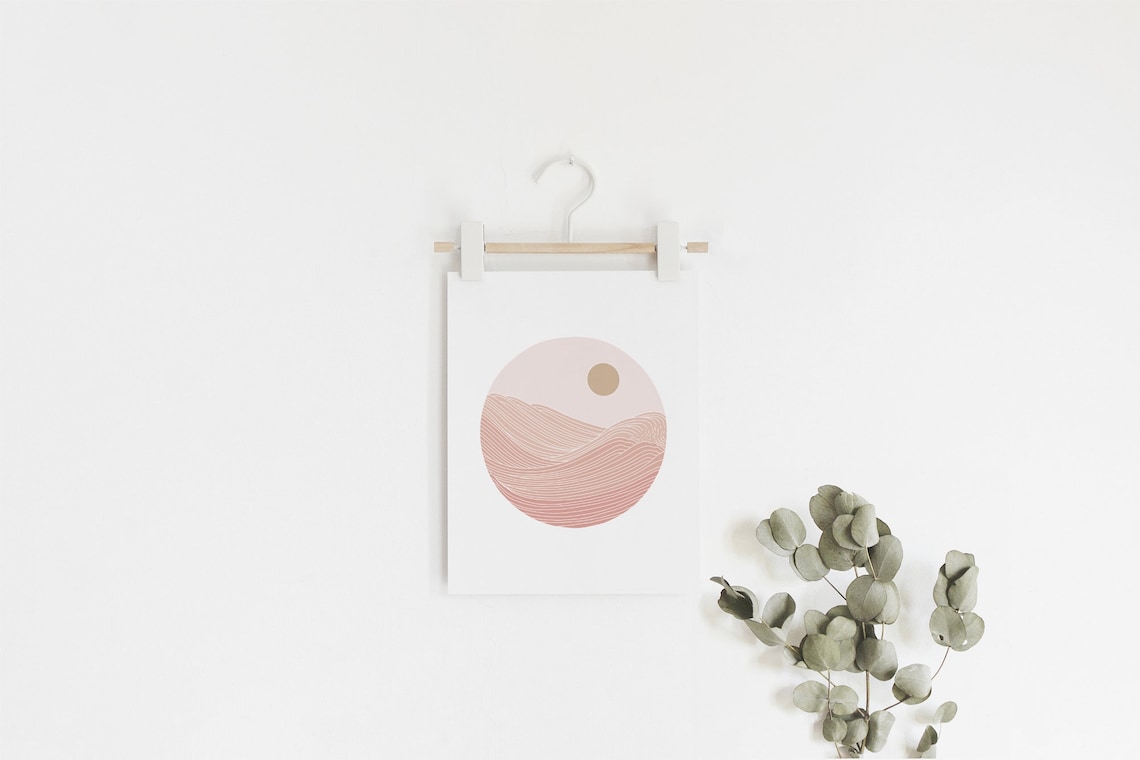 Japanese Wave Sunset Art Print, Pastel Minimalist - Image 2