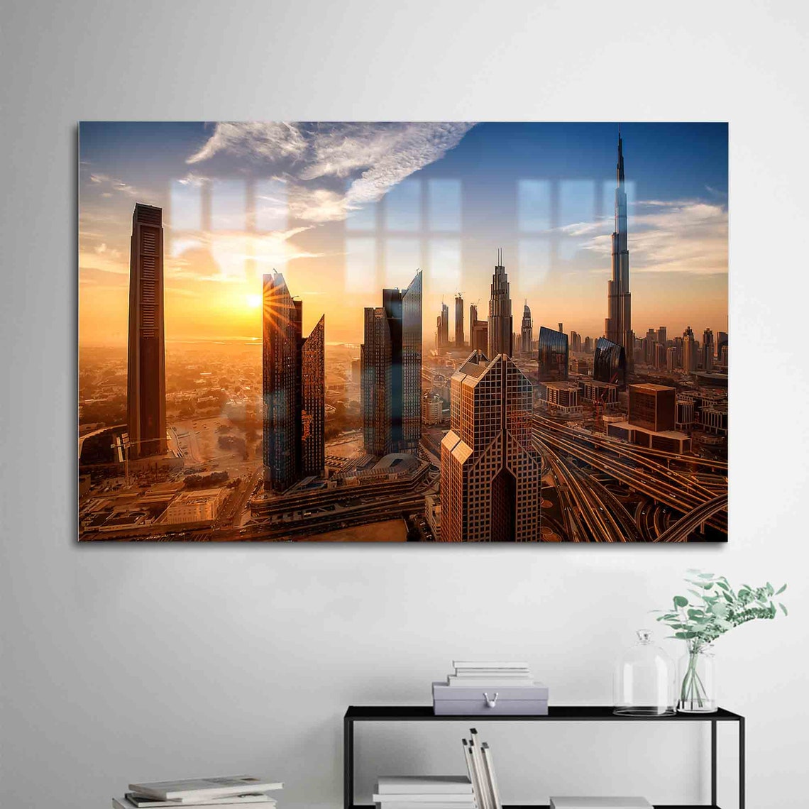 Dubai Skyline Sunset Burj Khalifa Golden Hour Cityscape Poster