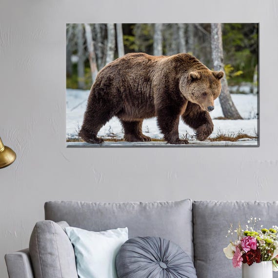 Brown Bear Art Valentines Day Gift For Him Personalized Loft Artwork Wild Animal Canvas Printed
