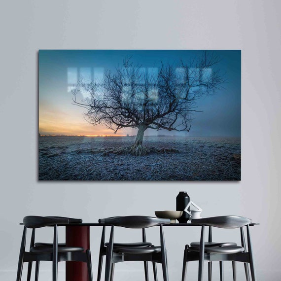 Glass Printing Tempered Art Tree Sunset Wall View Decor Decoration