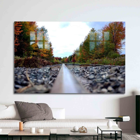 Glass Printing Wall Decor Art Tree Railroad Train Road Tempered View Landscape Ar