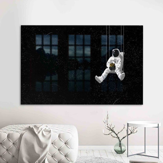 Glass Wall Art Tempered Abstract Astronaut Black And White Decor Modern