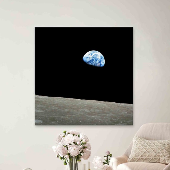 Nasa Wall Art Landscape Canvas Print Earthrise Decor Space Poster Wedding Gift For Couple Personalized Office