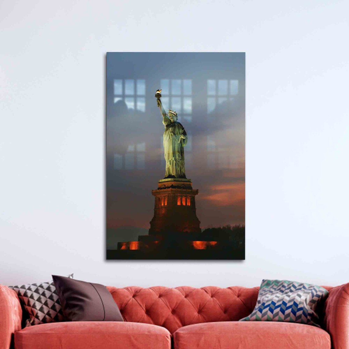 Glowing Statue Of Liberty New York City Sunset Illumination Poster