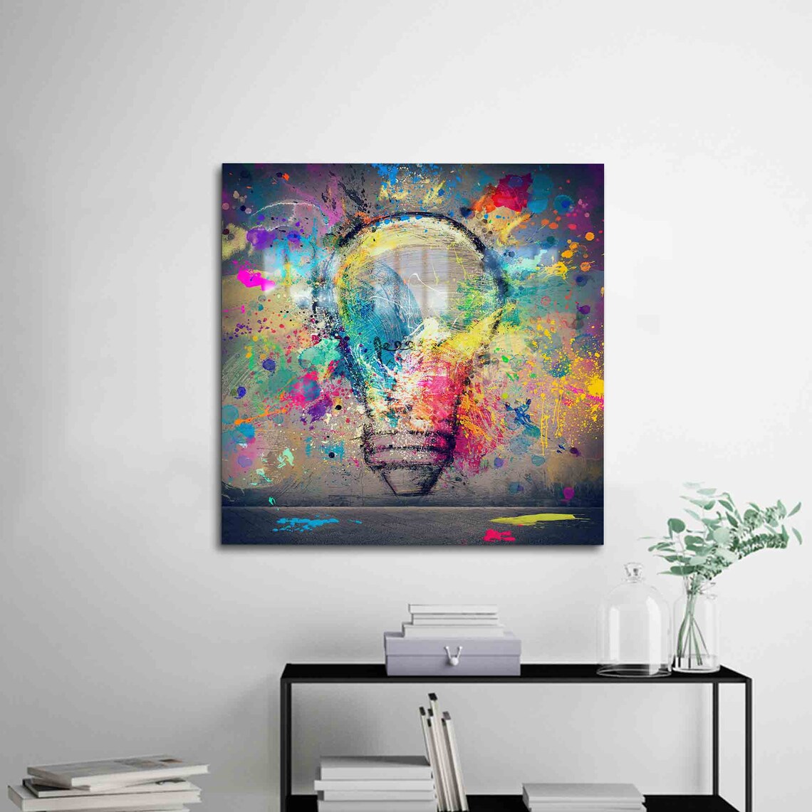 Light Bulb Colorful Paint Splatter Graffiti Creative Idea Street Art Poster