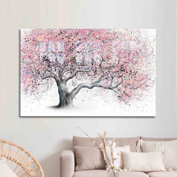 Wall Art Glass Pink Tree Painting Print Modern Decor Printing