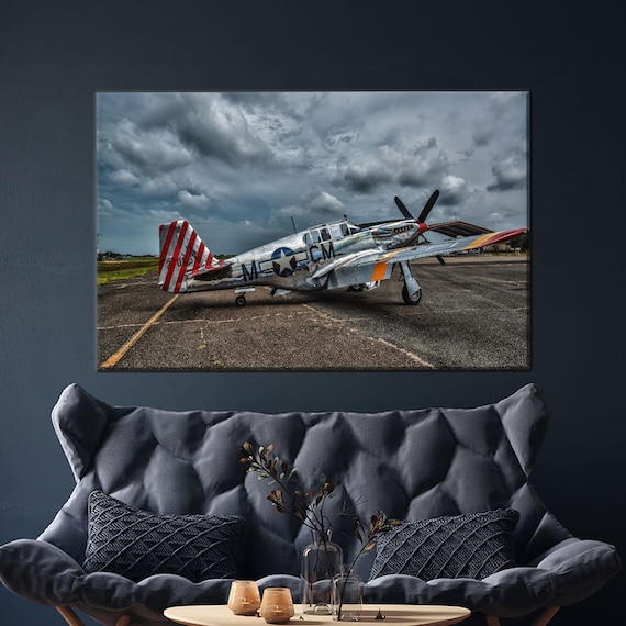 Vintage Fighter Plane Canvas Wall Art Stormy Sky Wwii Aircraft Poster Retro Aviation Print For Pilot Hangar Or Industrial Decor