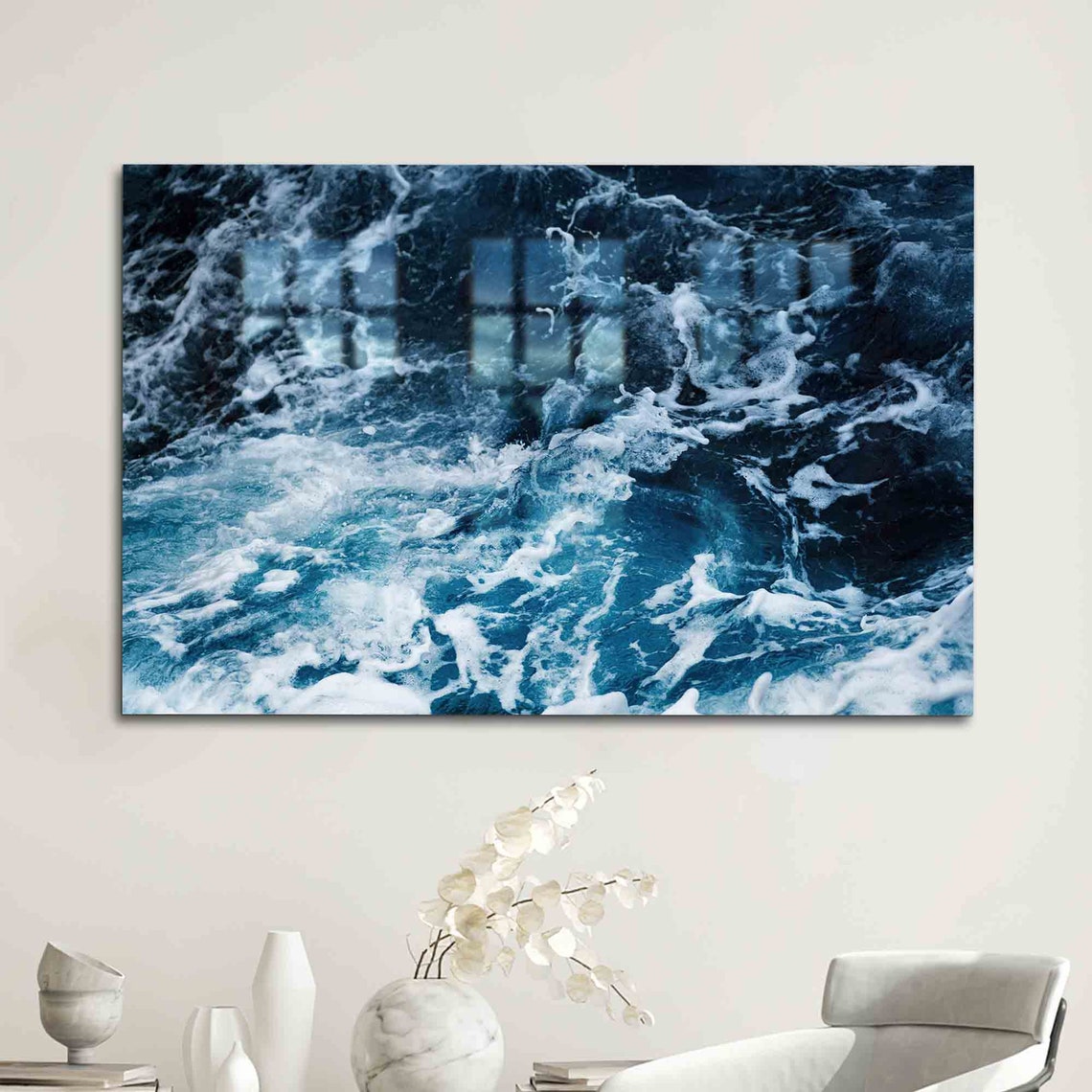 Deep Blue Ocean Waves Aerial Foam Texture Dramatic Sea Poster