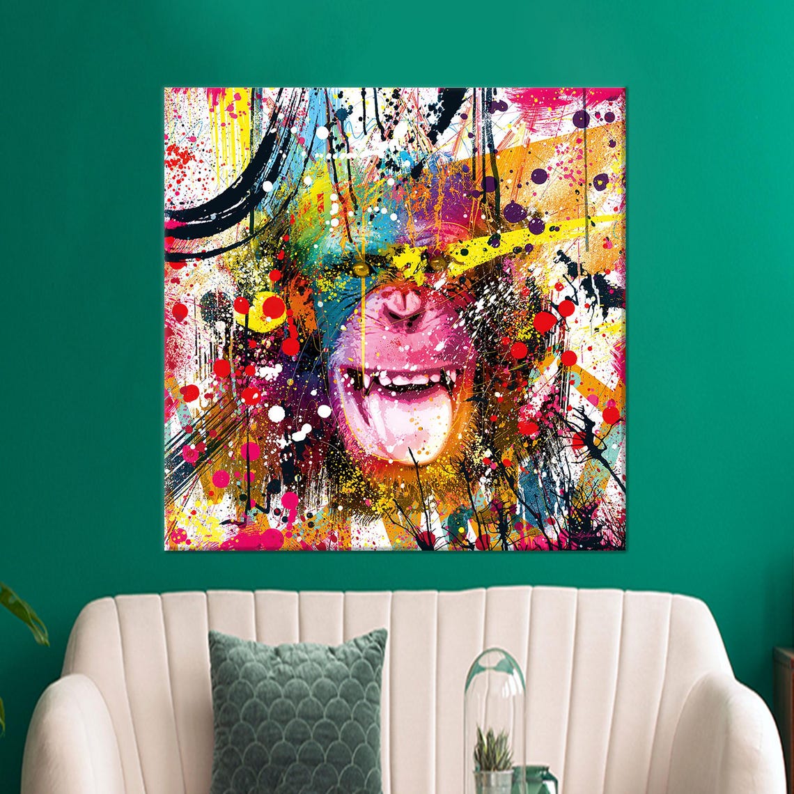 Graffiti Monkey Pop Art Chimp Canvas Colorful Splash Modern Poster