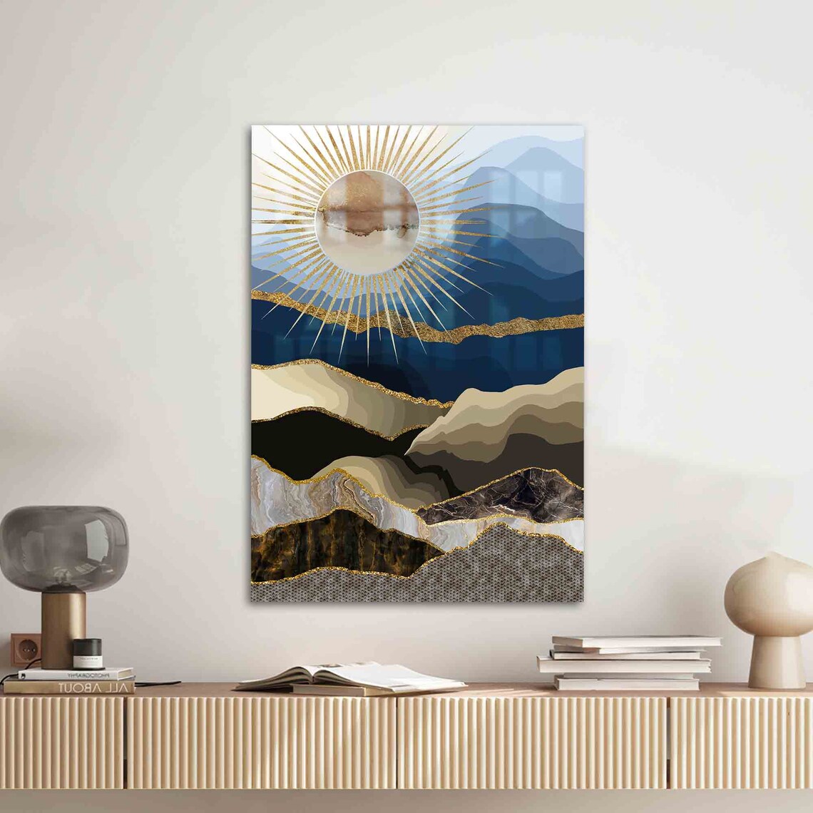 Sun And Mountain Landscape View Wall Art Print