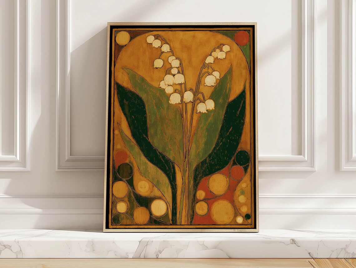 Lily Of The Valley Poster Art Nouveau Mustard Floral Botanical Room Art