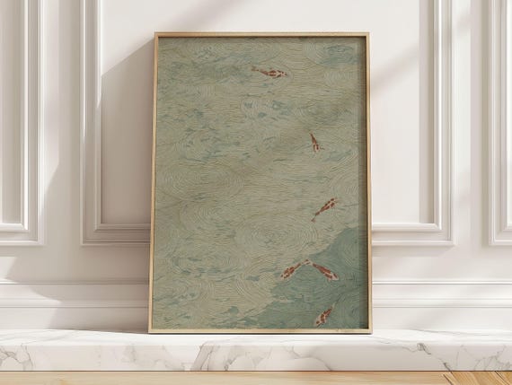 Minimal Koi Pond Japanese Fish Print, Japandi Decor