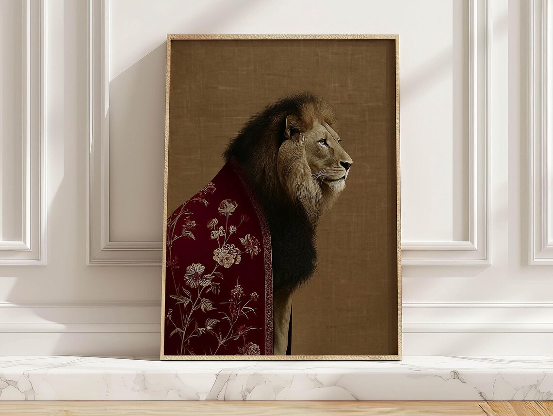 Regal Lion Portrait, Vintage Animal Poster