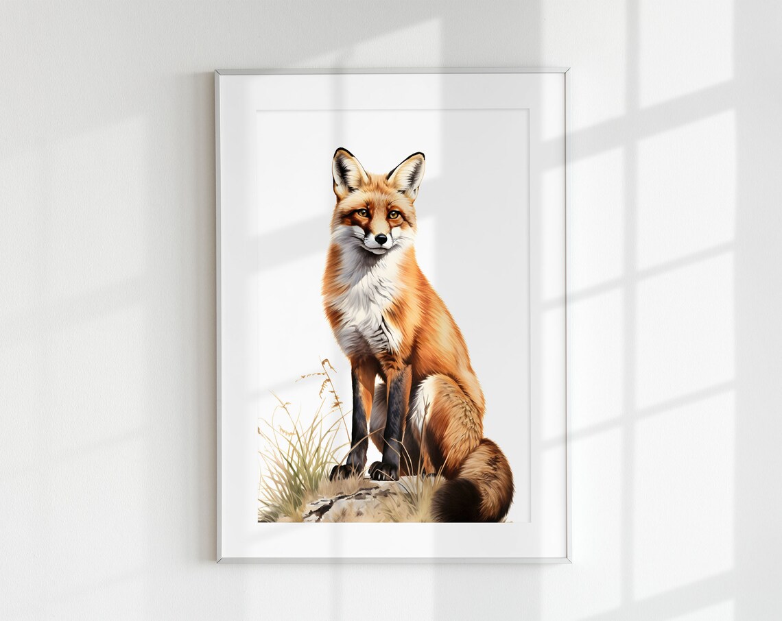 Red Fox Minimal Poster, Botanical Wildlife Art
