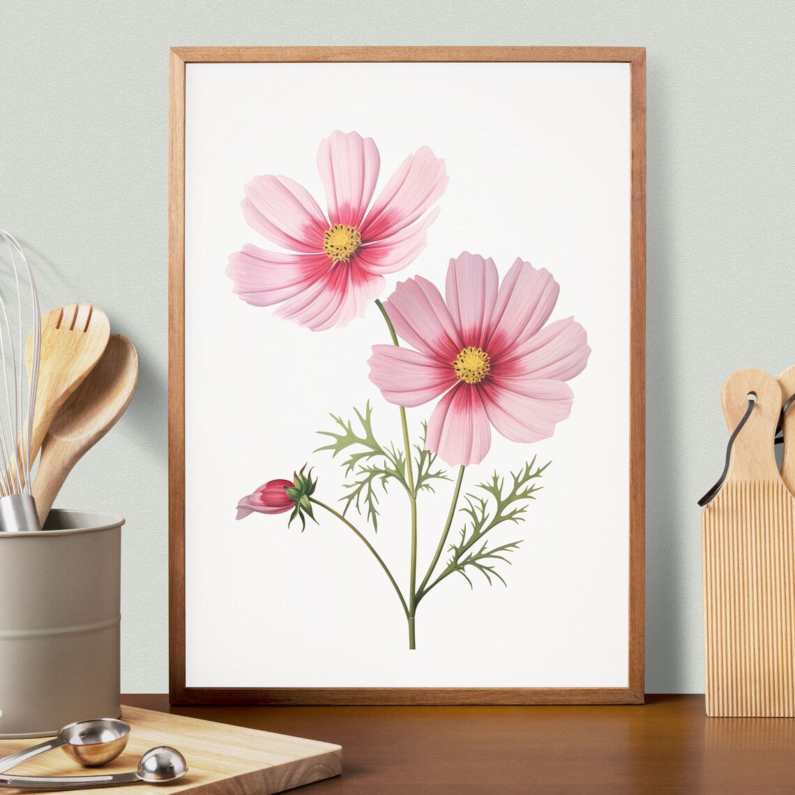 Cosmos Pink Flower Botanical Art Print, Mexican Aster - Image 2