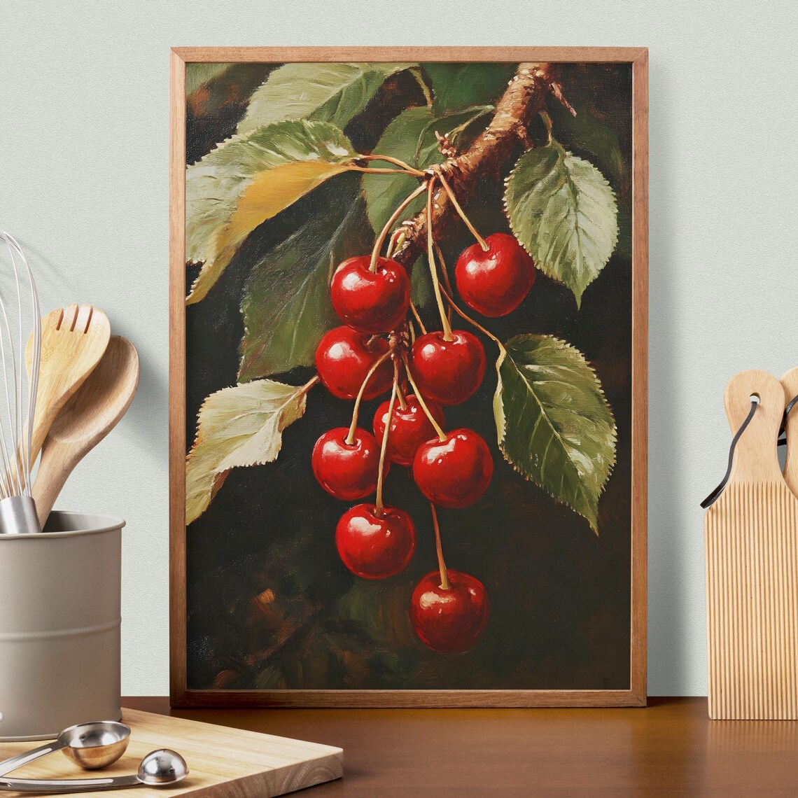 Cherry Oil Painting Print, Botanical Vintage Poster - Image 3