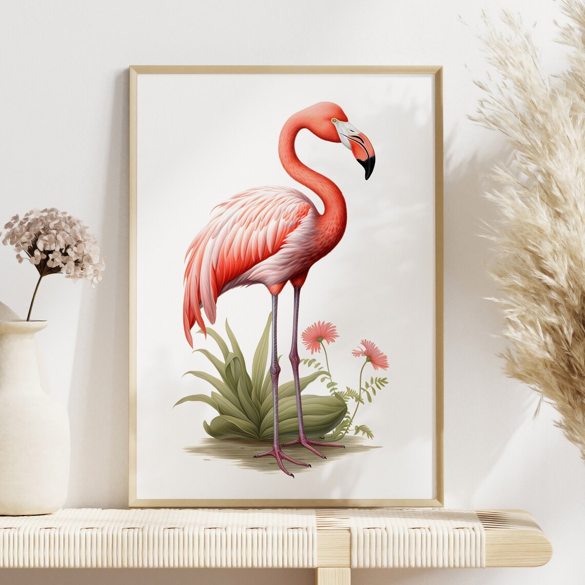 Flamingo Botanical Guide Bird Poster Print - Image 3