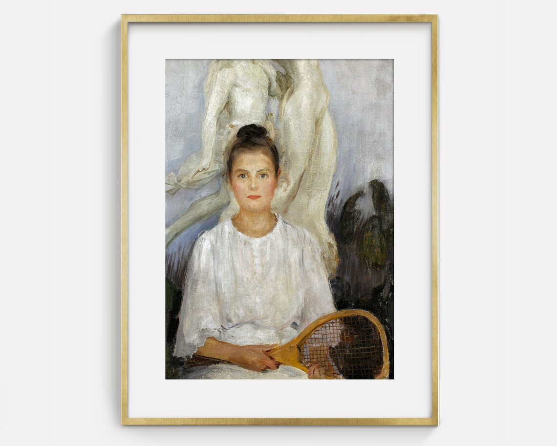 Vintage Girl With Tennis Racket, Antique Art Print - Image 2
