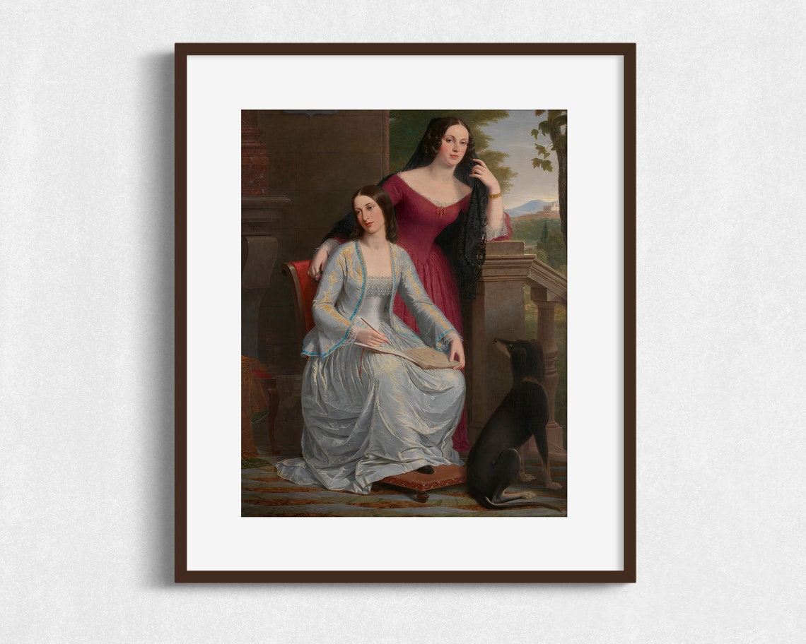 Vintage Painting Of Sisters Vintage Art Print Art Of Woman Vintage Painting - Image 2