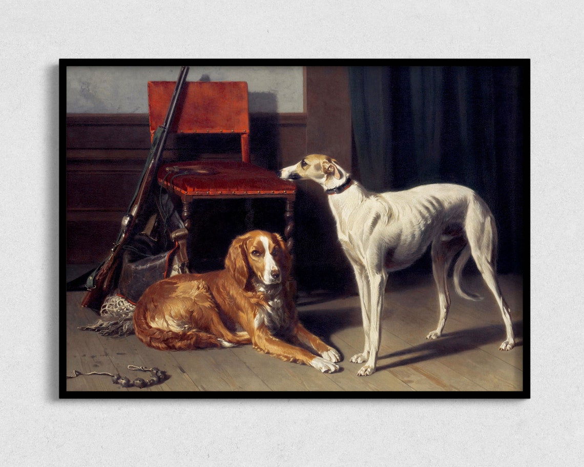 Two Dogs Vintage Painting Art Print